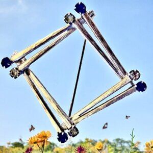 LU Brooch 12K White Gold Electroplate Blue & Clear Rhinstones Signed